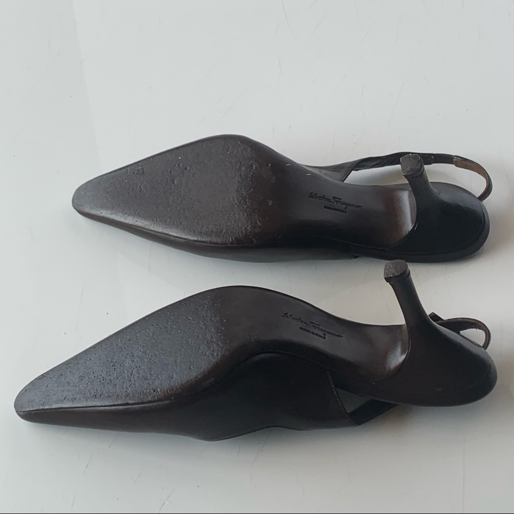 SALVATORE FERRAGAMO Slingback leather  Rhinestone Pin Detail - Picture 9 of 9